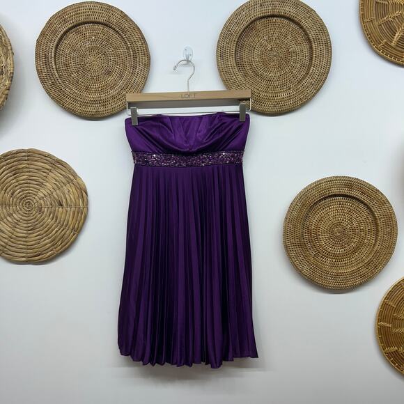 Vintage Y2K 2000s Speechless Strapless Mini Dress Small Purple Sequins Pleated - Picture 2 of 7